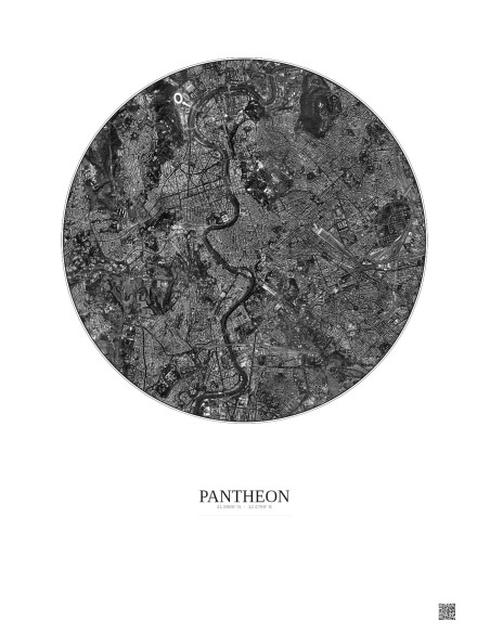 Pantheon Satellite View Poster 5km B&W | Gravura – Light background