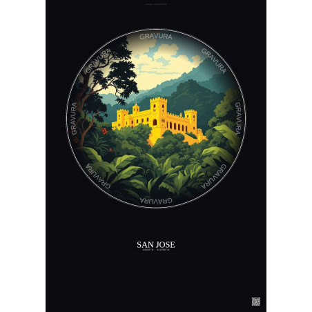 Affiche San Jose – Poster illustration vintage – National Museum Of Costa Rica | Gravura – Fond foncé