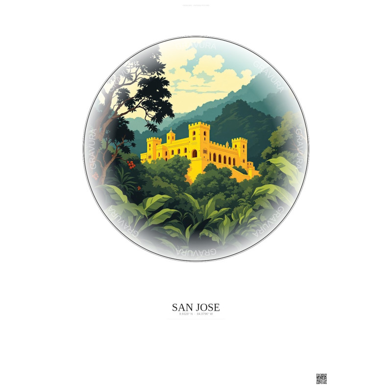 Affiche San Jose – Poster illustration vintage – National Museum Of Costa Rica | Gravura – Fond clair