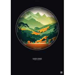 Affiche San Jose – Poster illustration vintage – San Jose | Gravura – Fond foncé