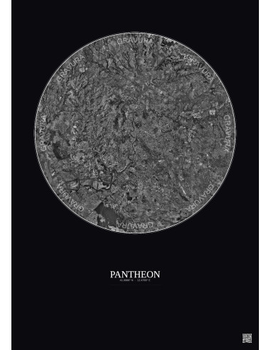 Pantheon Satellite View Poster 20km B&W | Gravura – Dark background