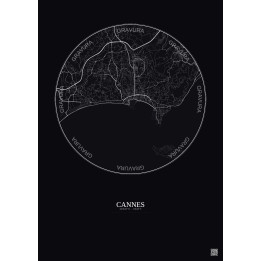 Affiche Cannes – Poster carte de ville 5km | Gravura – Fond foncé