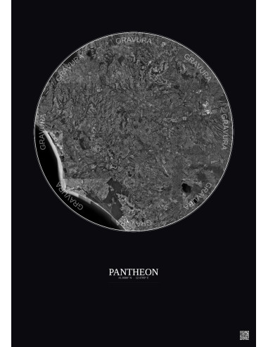 Pantheon Satellite View Poster 30km B&W | Gravura – Dark background