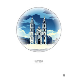 Affiche Havana – Poster illustration vintage – Havana Cathedral | Gravura – Fond clair