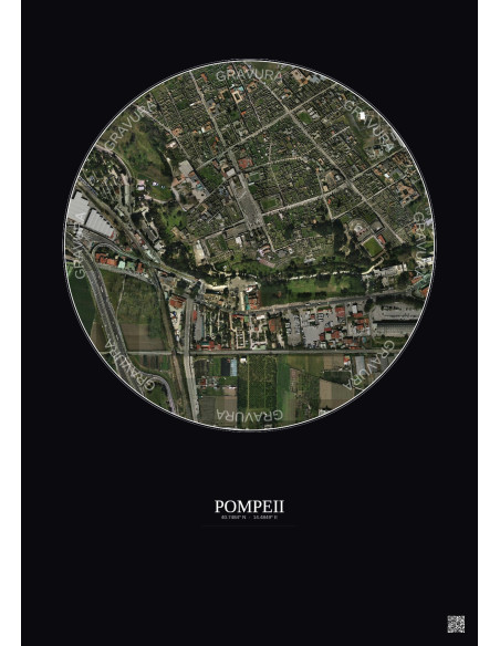 Affiche Pompeii – Poster vue satellite 0.5km Couleur | Gravura – Fond foncé