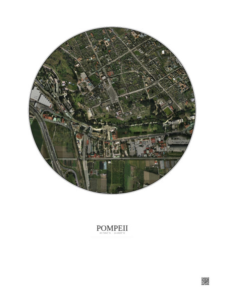 Affiche Pompeii – Poster vue satellite 0.5km Couleur | Gravura – Fond clair