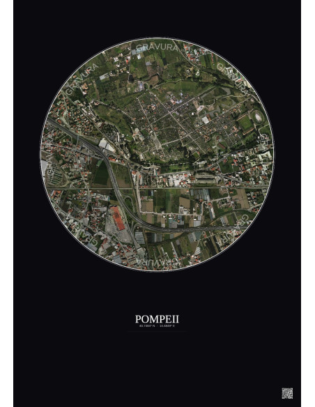 Affiche Pompeii – Poster vue satellite 1km Couleur | Gravura – Fond foncé