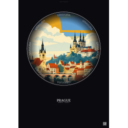 Affiche Prague – Poster illustration vintage – Historic Old Town Of Prague | Gravura – Fond foncé