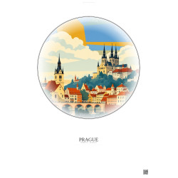 Affiche Prague – Poster illustration vintage – Historic Old Town Of Prague | Gravura – Fond clair