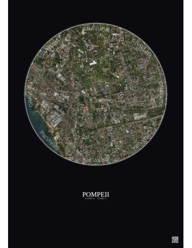 Pompeii Satellite View Poster 2.5km Color | Gravura – Dark background