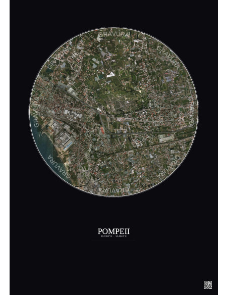 Pompeii Satellite View Poster 2.5km Color | Gravura – Dark background