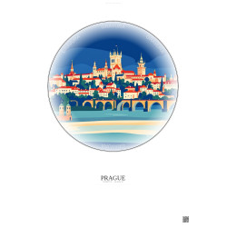Affiche Prague – Poster illustration vintage – Most Iconic Landmark Of Prague | Gravura – Fond clair