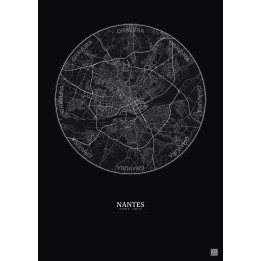Affiche Nantes – Poster carte de ville 10km | Gravura – Fond foncé