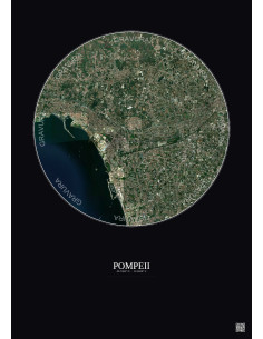Affiche Pompeii – Poster vue satellite 5km Couleur | Gravura – Fond foncé