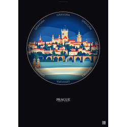 Affiche Prague – Poster illustration vintage – Most Iconic Landmark Of Prague | Gravura – Fond foncé