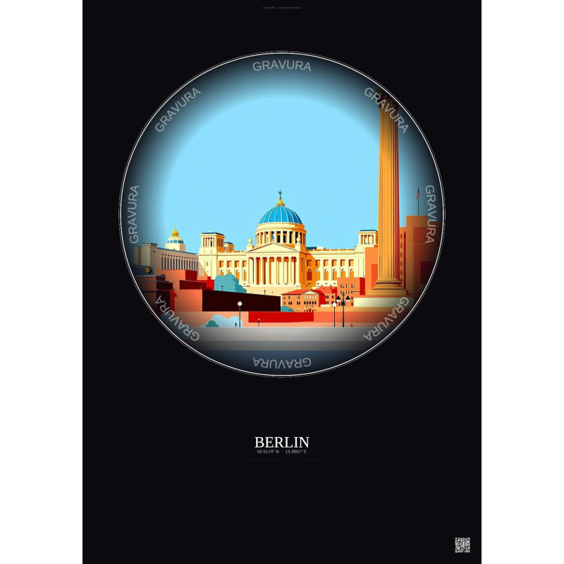 Affiche Berlin – Poster illustration vintage – Famous Viewpoint Of Berlin | Gravura – Fond foncé