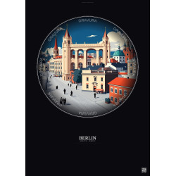 Affiche Berlin – Poster illustration vintage – Historic Old Town Of Berlin | Gravura – Fond foncé