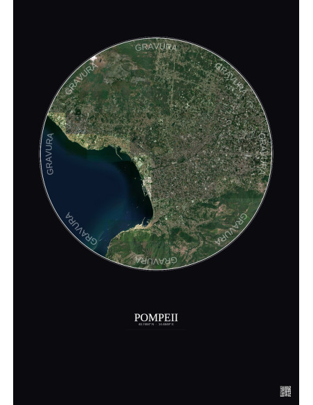 Pompeii Satellite View Poster 10km Color | Gravura – Dark background
