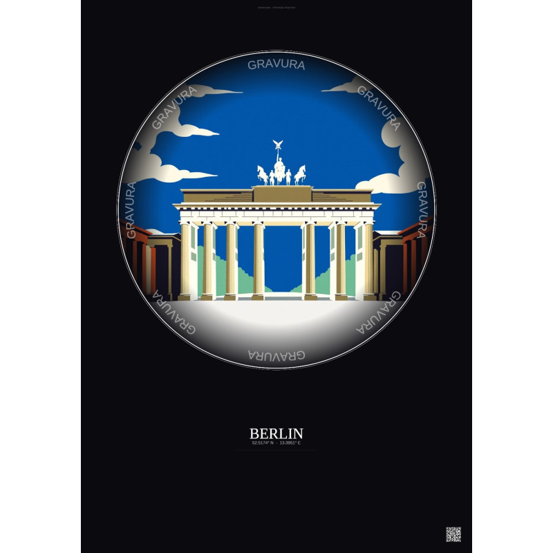 Affiche Berlin – Poster illustration vintage – Most Iconic Landmark Of Berlin | Gravura – Fond foncé