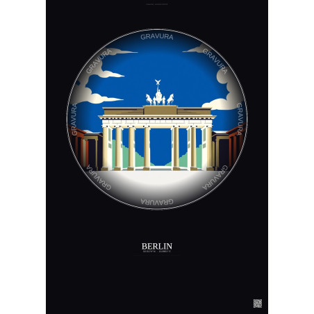 Affiche Berlin – Poster illustration vintage – Most Iconic Landmark Of Berlin | Gravura – Fond foncé