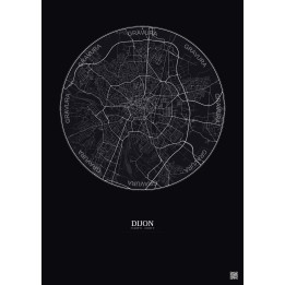 Dijon City Map Poster 5km | Gravura – Dark background