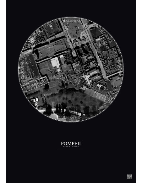 Pompeii Satellite View Poster 0.1km B&W | Gravura – Dark background