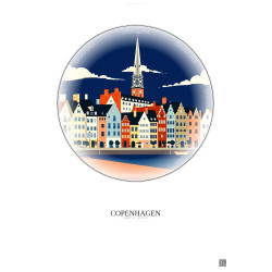 Affiche Copenhagen – Poster illustration vintage – Historic Old Town Of Copenhagen | Gravura – Fond clair