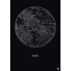 Affiche Kabul – Poster carte de ville 10km | Gravura – Fond foncé