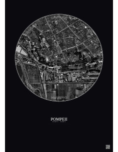 Affiche Pompeii – Poster vue satellite 0.5km N&B | Gravura – Fond foncé