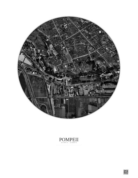 Affiche Pompeii – Poster vue satellite 0.5km N&B | Gravura – Fond clair