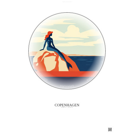Affiche Copenhagen – Poster illustration vintage – Most Iconic Landmark Of Copenhagen | Gravura – Fond clair