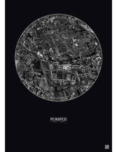 Affiche Pompeii – Poster vue satellite 1km N&B | Gravura – Fond foncé
