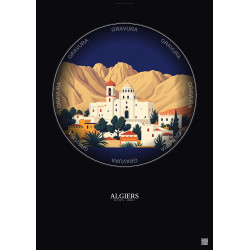 Affiche Algiers – Poster illustration vintage – Basilica Of Notre Dame D Afrique | Gravura – Fond foncé