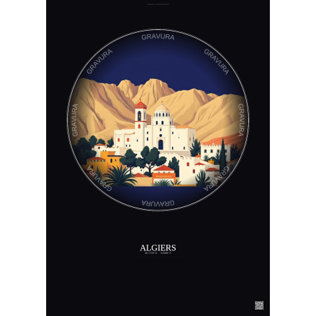 Affiche Algiers – Poster illustration vintage – Basilica Of Notre Dame D Afrique | Gravura – Fond foncé