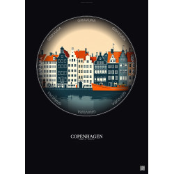 Affiche Copenhagen – Poster illustration vintage – Famous Viewpoint Of Copenhagen | Gravura – Fond foncé