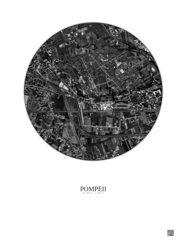 Pompeii Satellite View Poster 1km B&W | Gravura – Light background