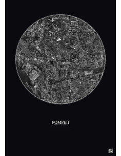 Affiche Pompeii – Poster vue satellite 2.5km N&B | Gravura – Fond foncé