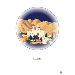 Affiche Algiers – Poster illustration vintage – Basilica Of Notre Dame D Afrique | Gravura – Fond clair