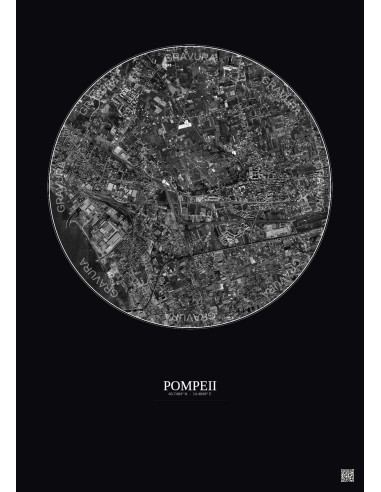 Pompeii Satellite View Poster 2.5km B&W | Gravura – Dark background