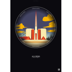 Affiche Algiers – Poster illustration vintage – Martyrs Memorial | Gravura – Fond foncé