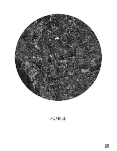 Affiche Pompeii – Poster vue satellite 2.5km N&B | Gravura – Fond clair
