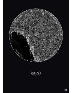Affiche Pompeii – Poster vue satellite 5km N&B | Gravura – Fond foncé