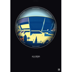 Affiche Algiers – Poster illustration vintage – Stade 5 Juillet 1962 | Gravura – Fond foncé