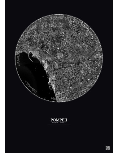 Pompeii Satellite View Poster 5km B&W | Gravura – Dark background
