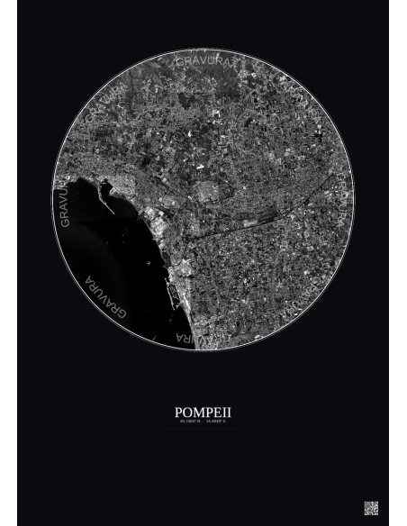 Pompeii Satellite View Poster 5km B&W | Gravura – Dark background