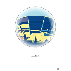 Affiche Algiers – Poster illustration vintage – Stade 5 Juillet 1962 | Gravura – Fond clair