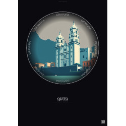 Affiche Quito – Poster illustration vintage – Cathedral Of Quito | Gravura – Fond foncé