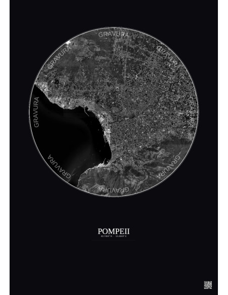 Affiche Pompeii – Poster vue satellite 10km N&B | Gravura – Fond foncé