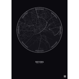 Affiche Nevers – Poster carte de ville 2.5km | Gravura – Fond foncé