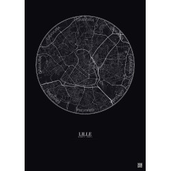 Affiche Lille – Poster carte de ville 5km | Gravura – Fond foncé